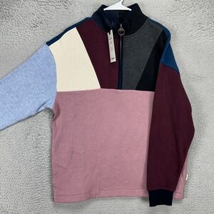 Rodd Gunn Adult Men Pullover Sweater Medium Pink Blue Colorblock Quarter Zip NEW